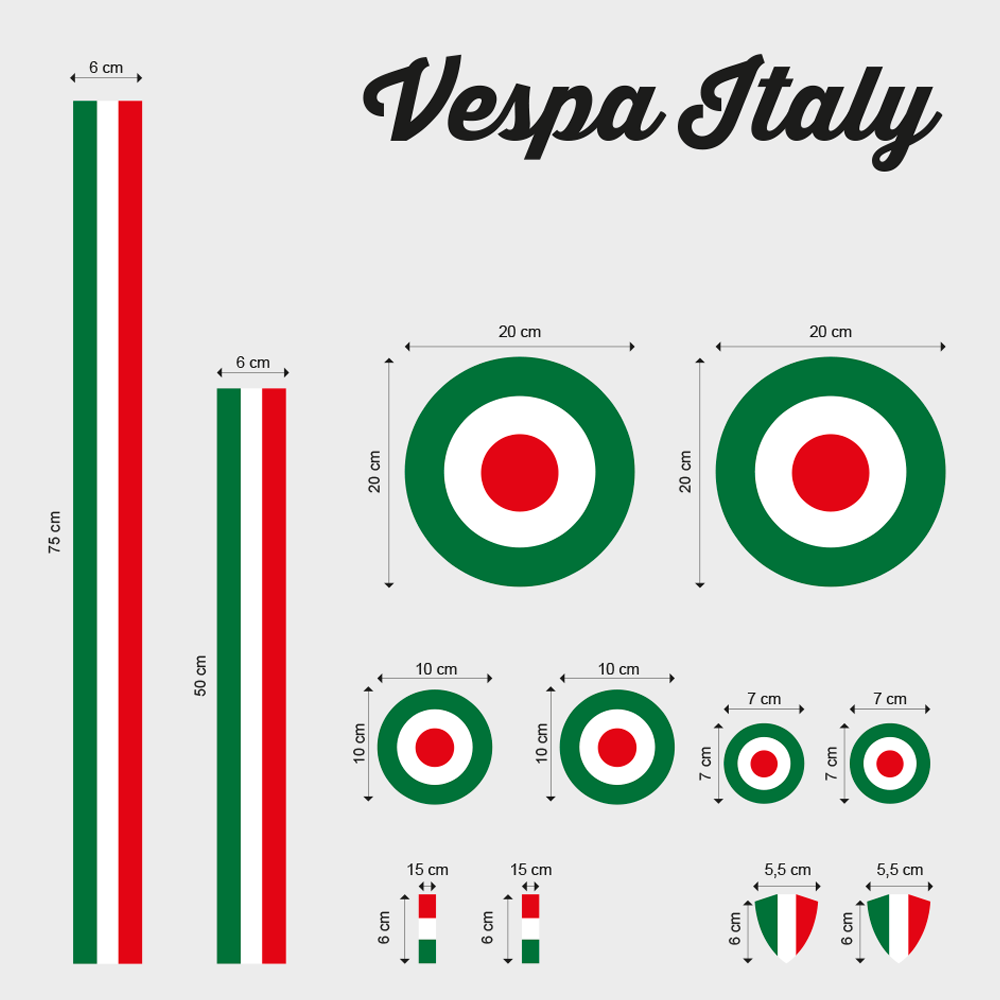 Autocollant - drapeau italien pour Lambretta et Vespa en plastique  réfléchissant